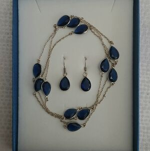 Sterling Silver And Blue Iolite Teardrop Shaped Necklace And Earrings